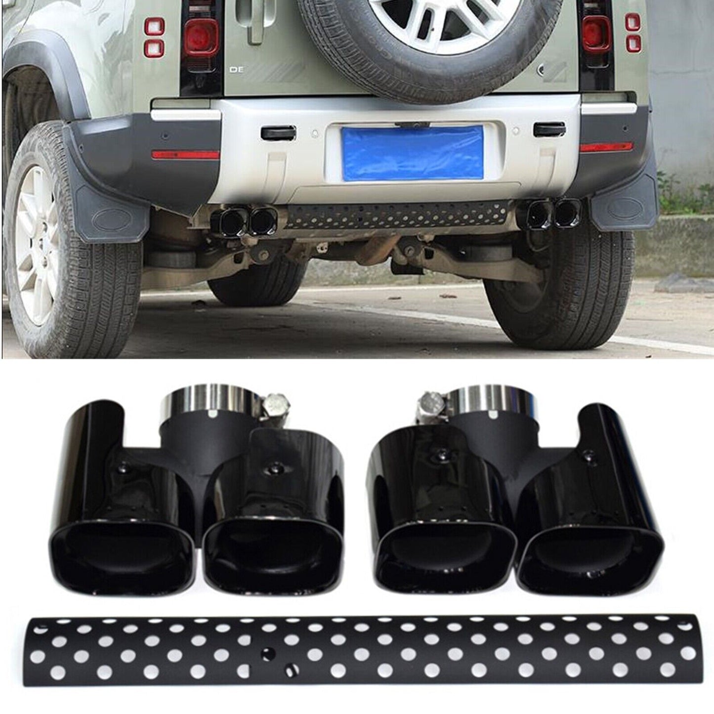 Land Rover Defender 2020-2023 90 110 3.0L Black Rear Tail Exhaust Pipes Muffler Tip (Square-3.0L)